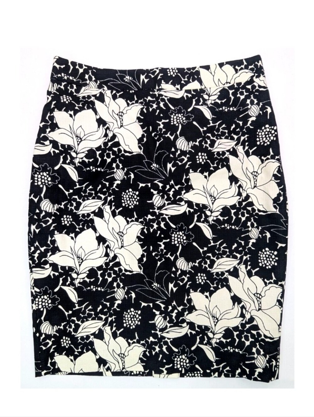 J Crew Pencil Skirt Black & White Floral Print 100% Cotton Career Monochrome 2